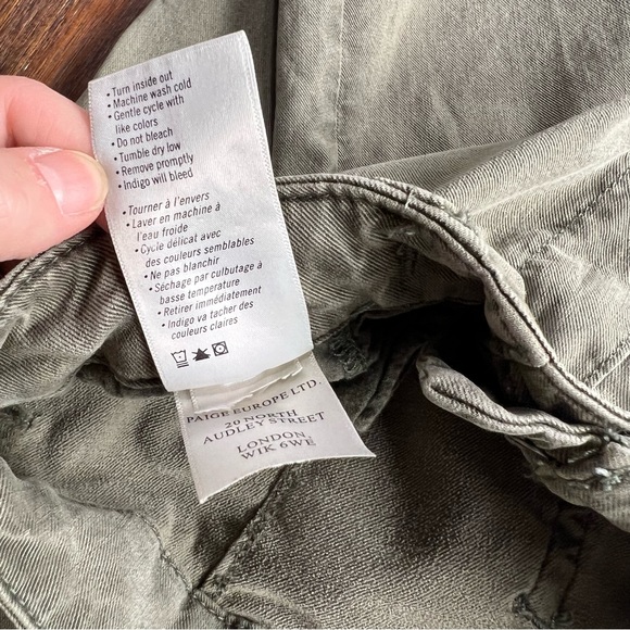 PAIGE Green Sage Wide Leg Pants 26 acid wash slant pockets Army Green Ankle Crop - Picture 11 of 16